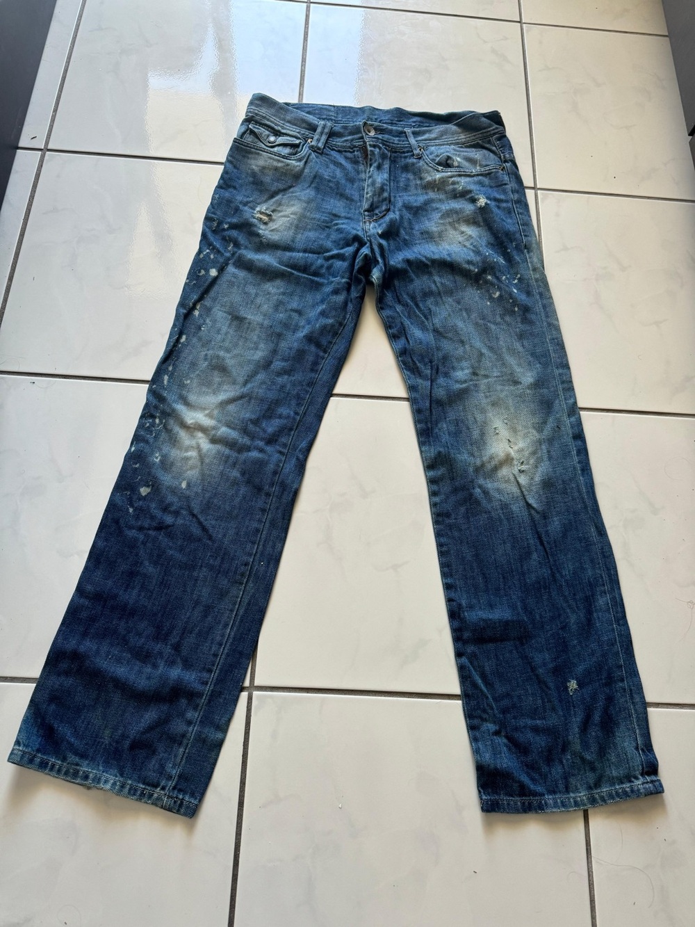 Armani Exchange Men's Distressed Blue Straight Jeans